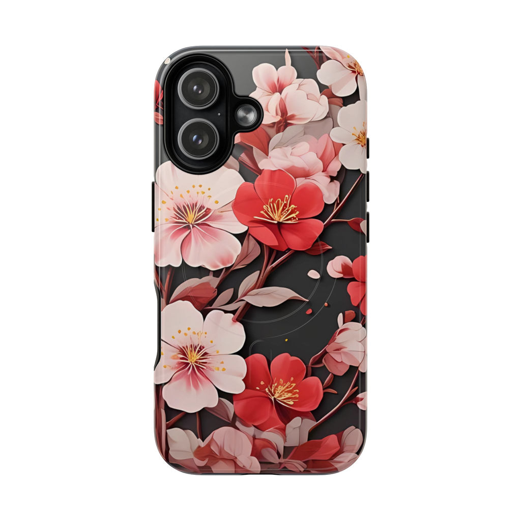 Red Pink Bloom Floral Magnetic iPhone Case