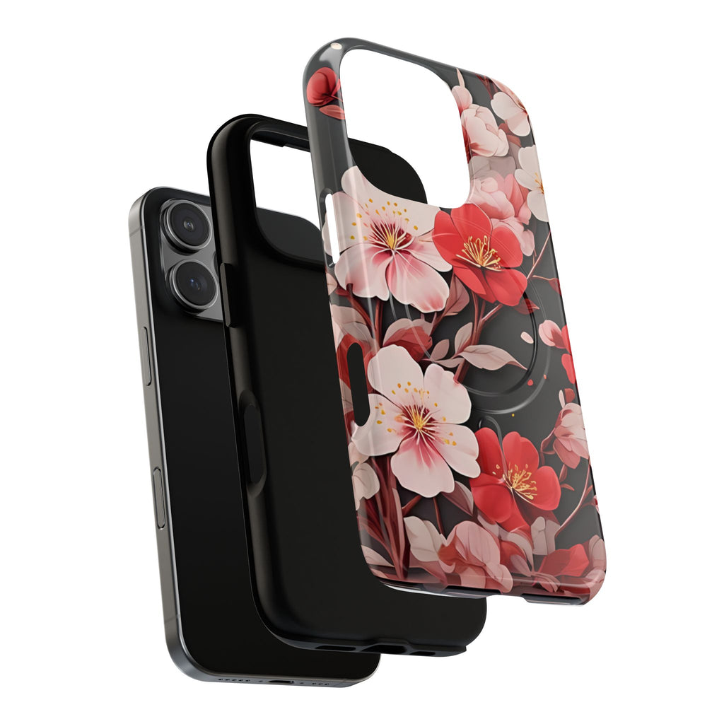 Red Pink Bloom Floral Magnetic iPhone Case