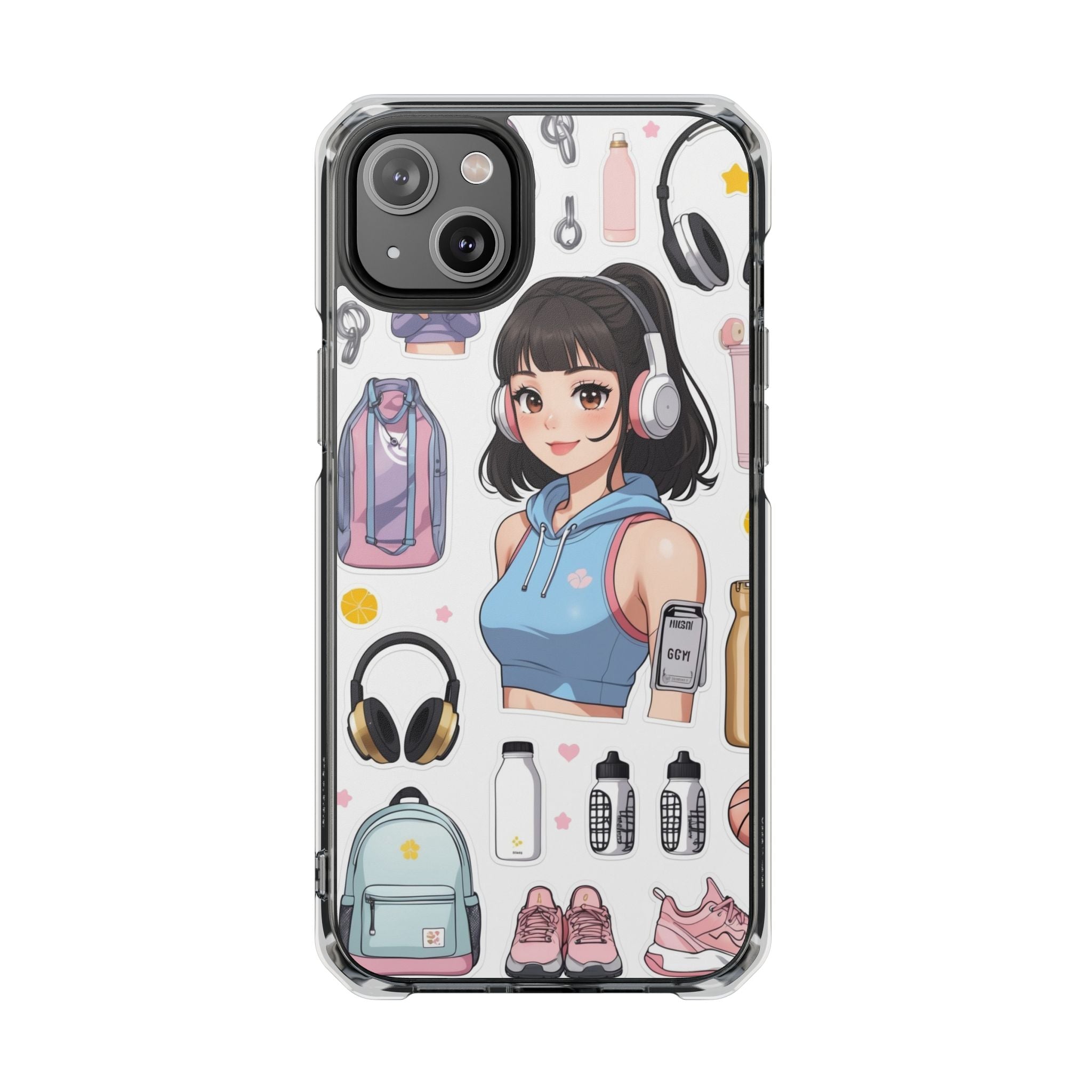 Gift for Gym girl Trendy Clear Phone Case with Anime Cartoon Design.