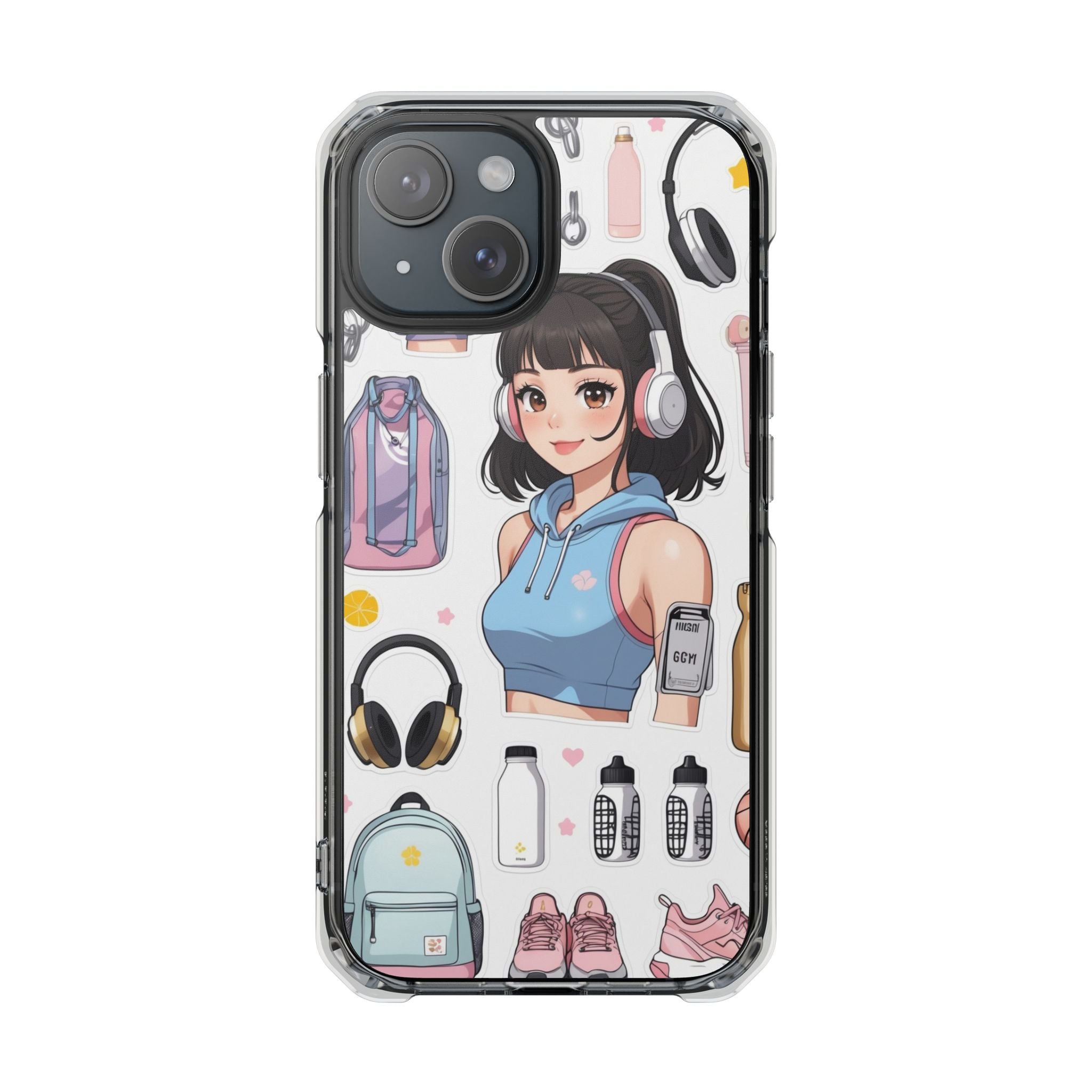 Gift for Gym girl Trendy Clear Phone Case with Anime Cartoon Design.