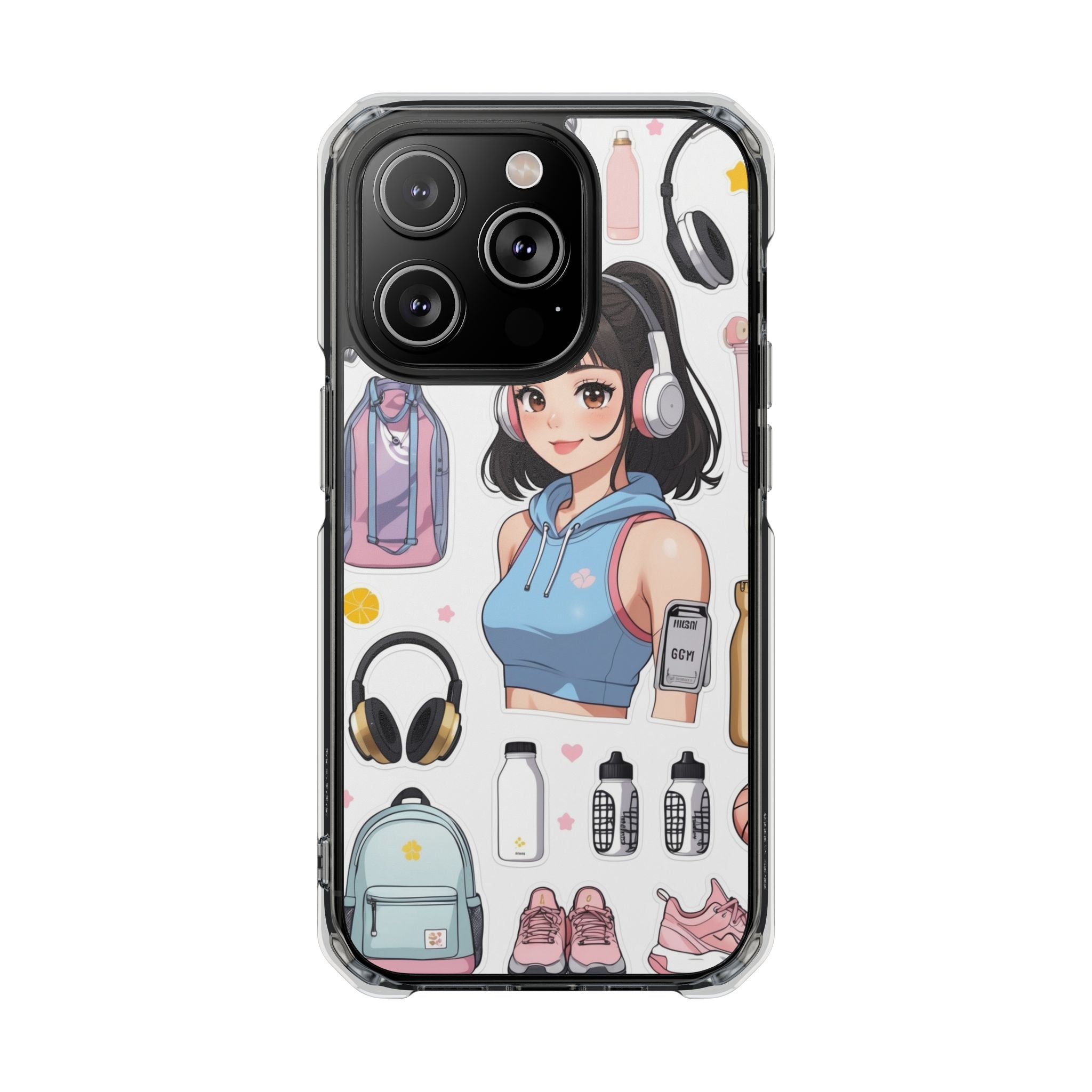 Gift for Gym girl Trendy Clear Phone Case with Anime Cartoon Design.