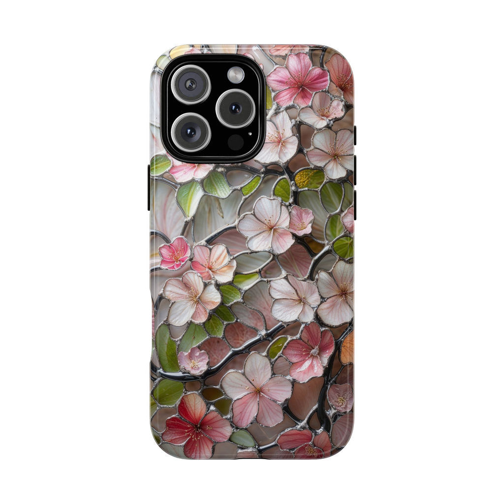Stained Glass Effect Pink Cherry Blossom iPhone Case