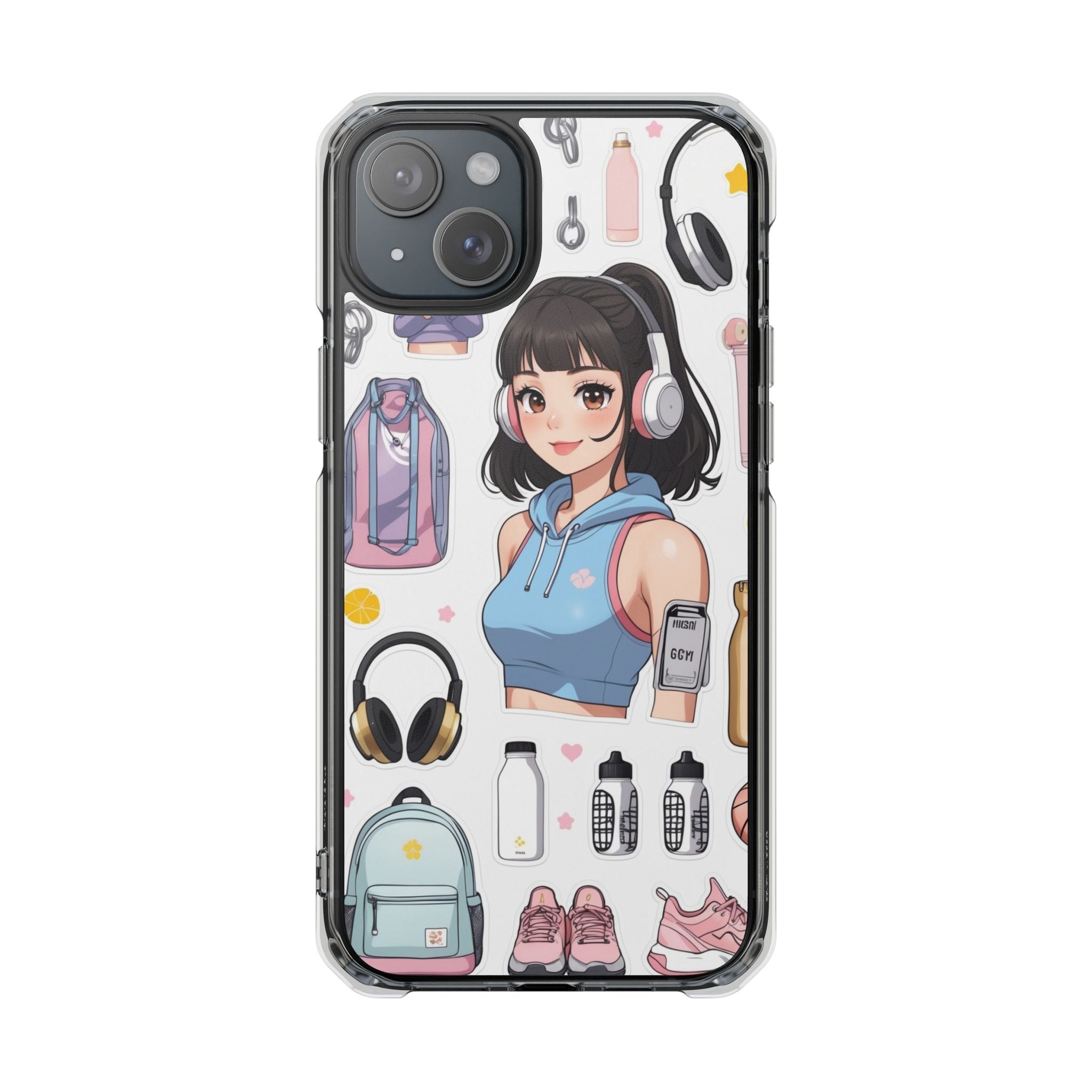 Gift for Gym girl Trendy Clear Phone Case with Anime Cartoon Design.