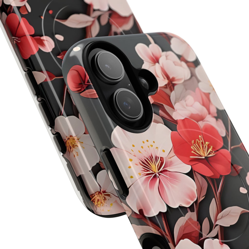 Red Pink Bloom Floral Magnetic iPhone Case