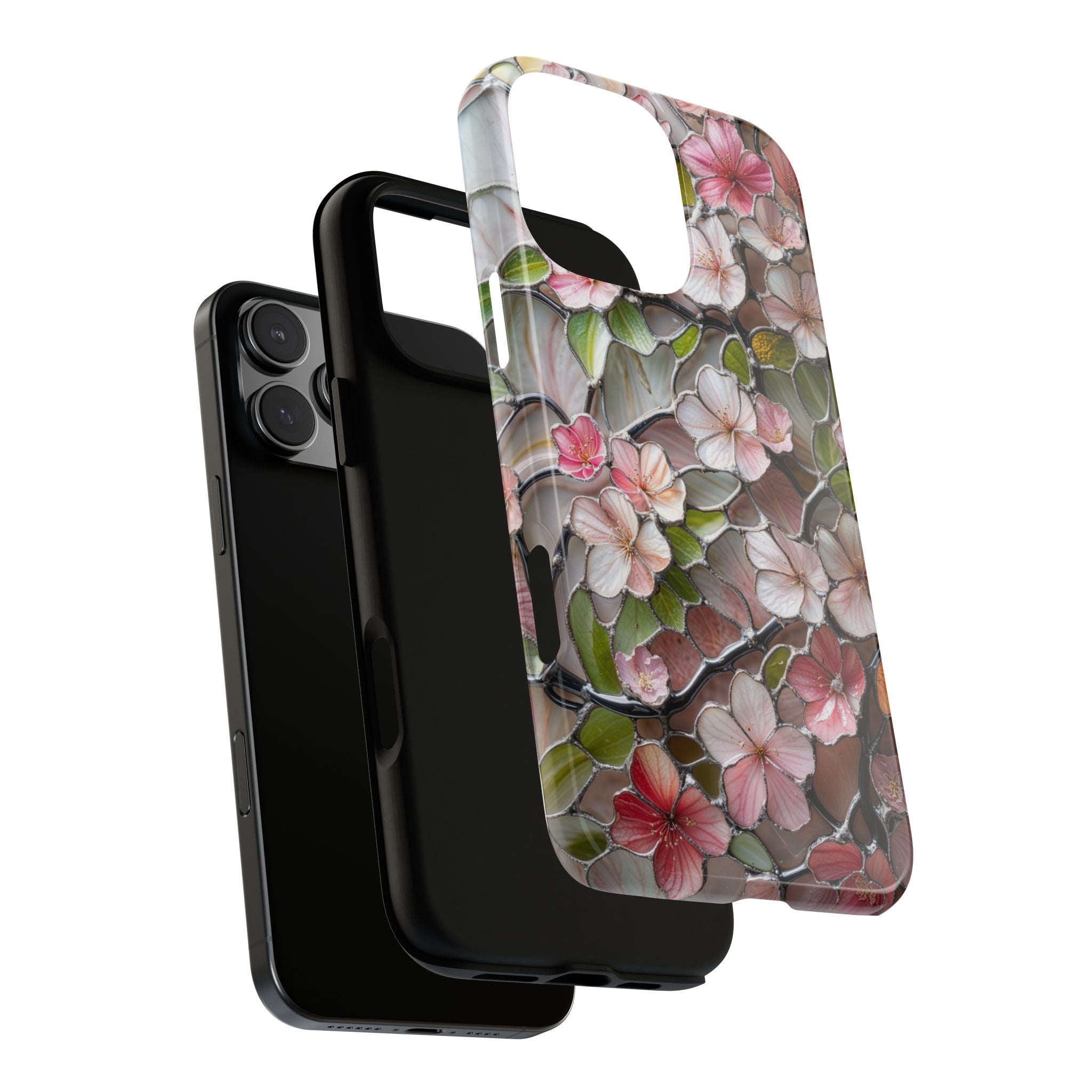 Stained Glass Effect Pink Cherry Blossom iPhone Case