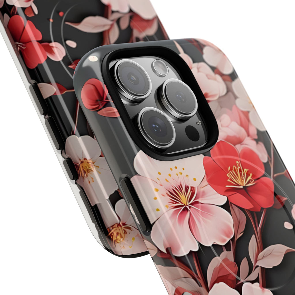 Red Pink Bloom Floral Magnetic iPhone Case