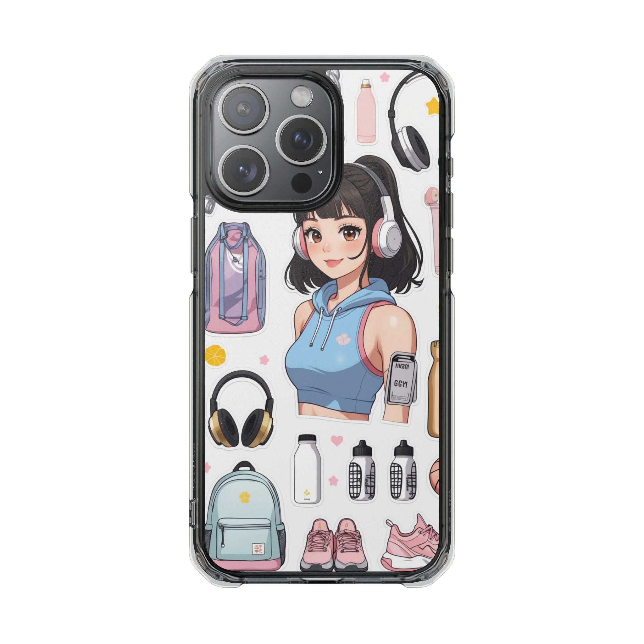 Gift for Gym girl Trendy Clear Phone Case with Anime Cartoon Design.