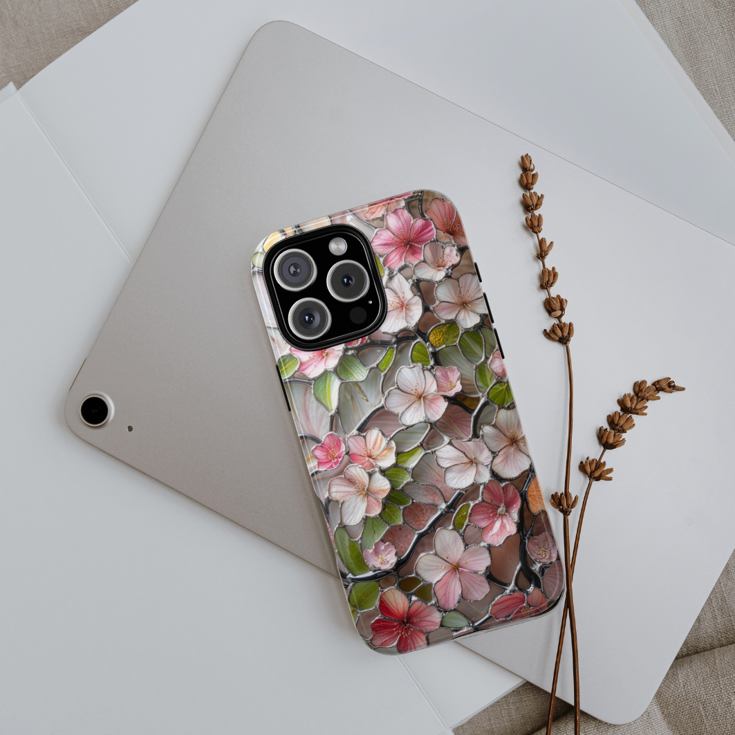 Pink Cherry Blossom Stained Glass Effect Phone Case
