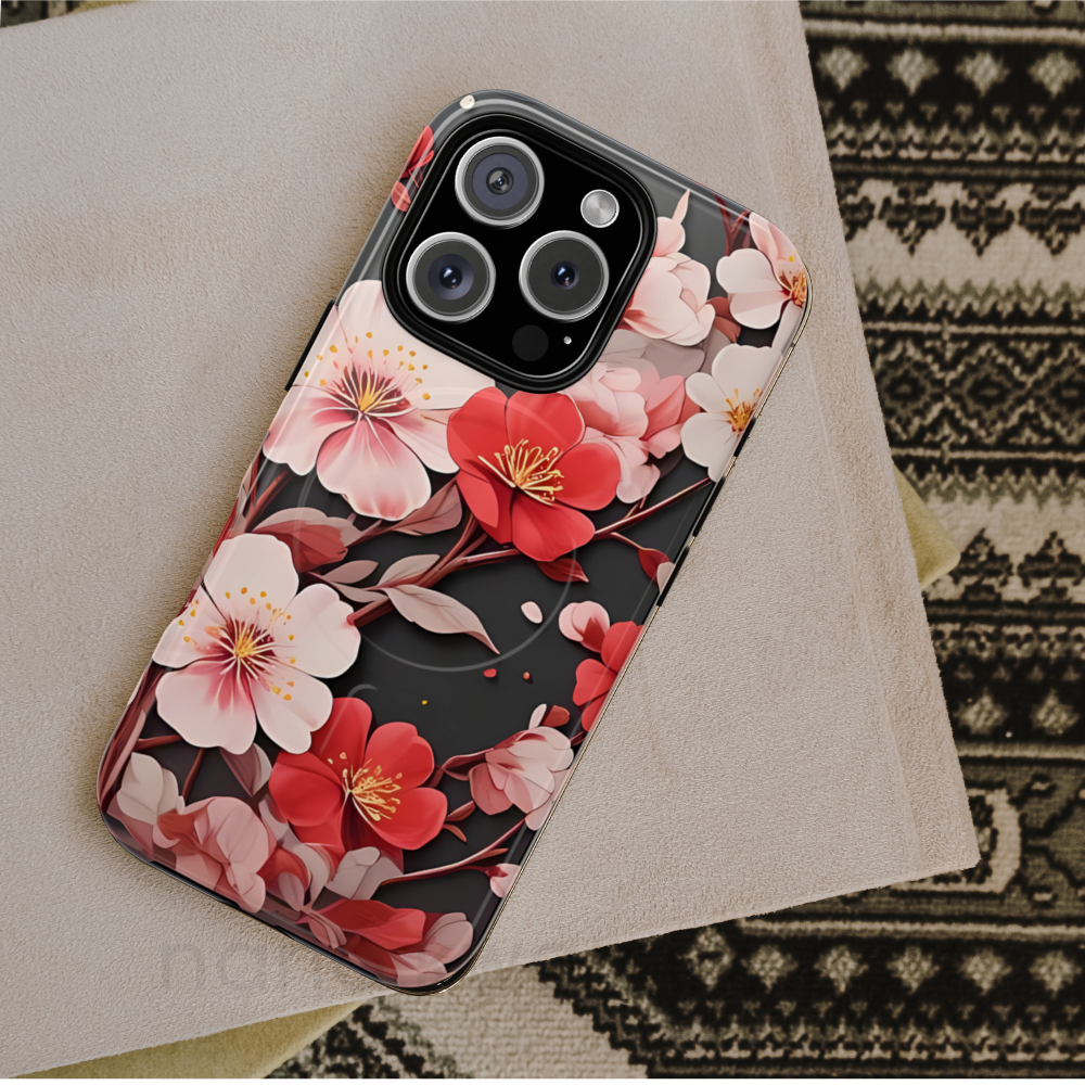 Red Pink Bloom Floral Magnetic iPhone Case