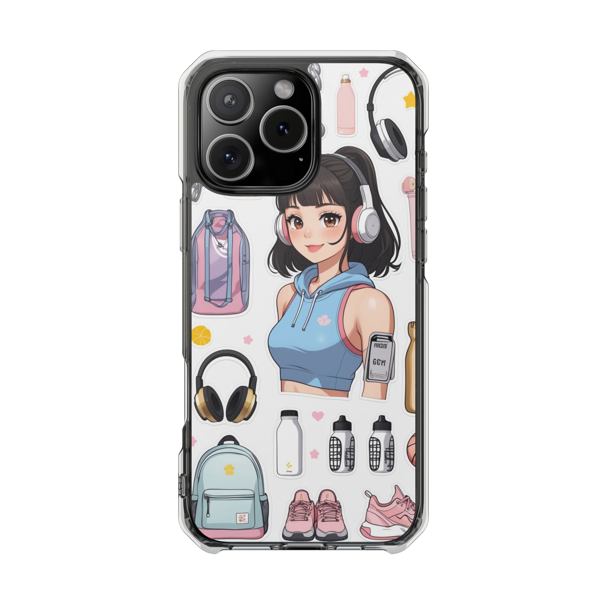Gift for Gym girl Trendy Clear Phone Case with Anime Cartoon Design.