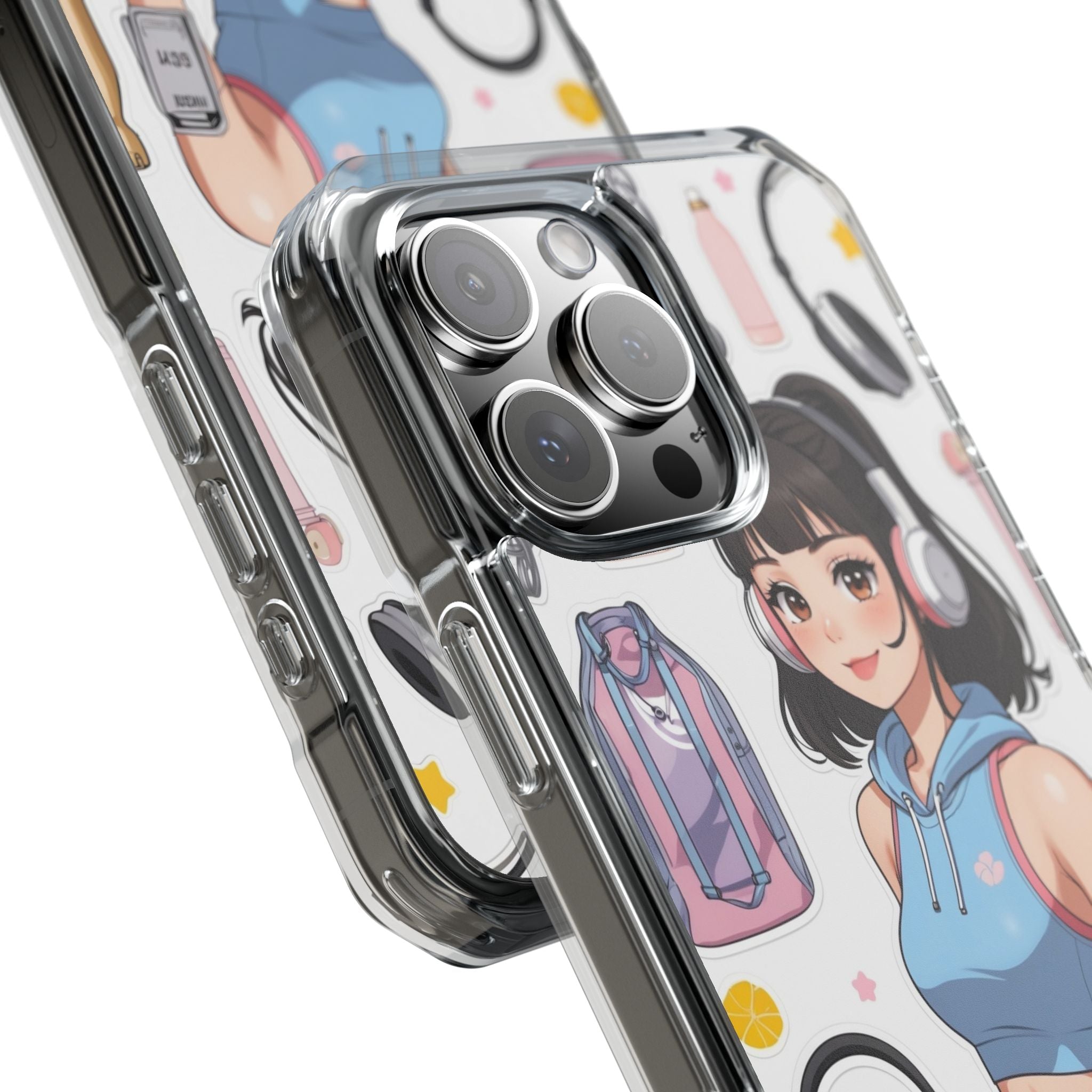 Gift for Gym girl Trendy Clear Phone Case with Anime Cartoon Design.