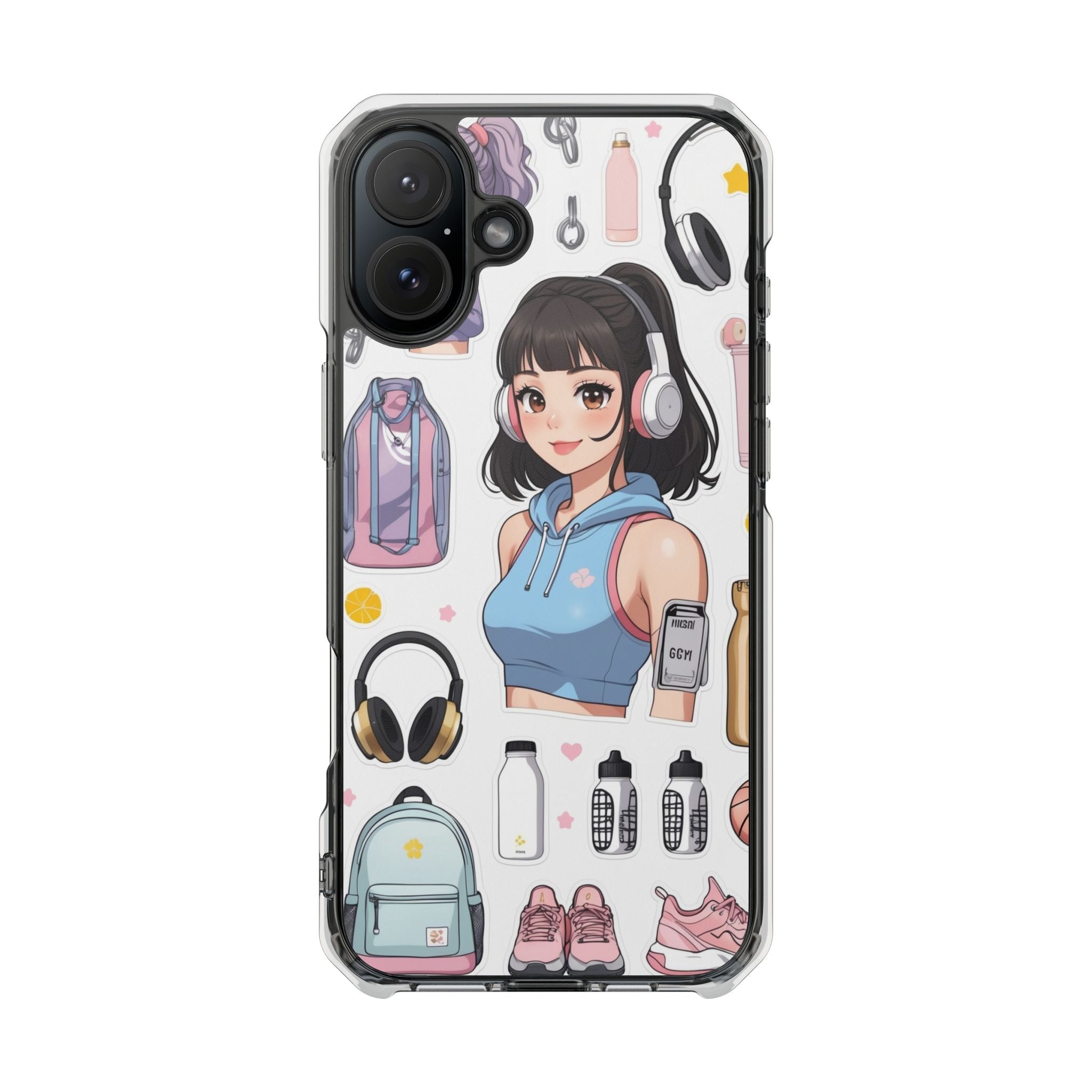 Gift for Gym girl Trendy Clear Phone Case with Anime Cartoon Design.