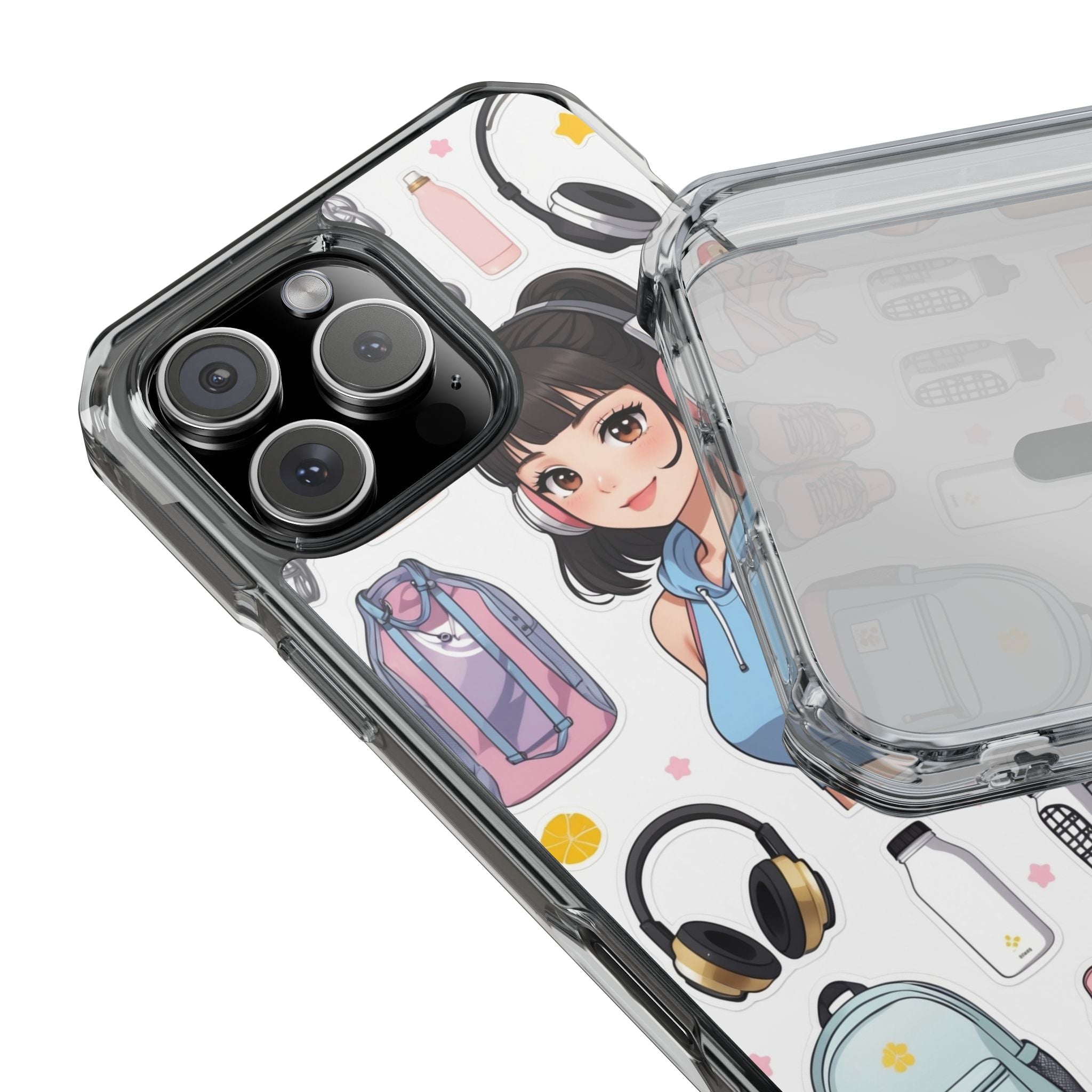 Gift for Gym girl Trendy Clear Phone Case with Anime Cartoon Design.