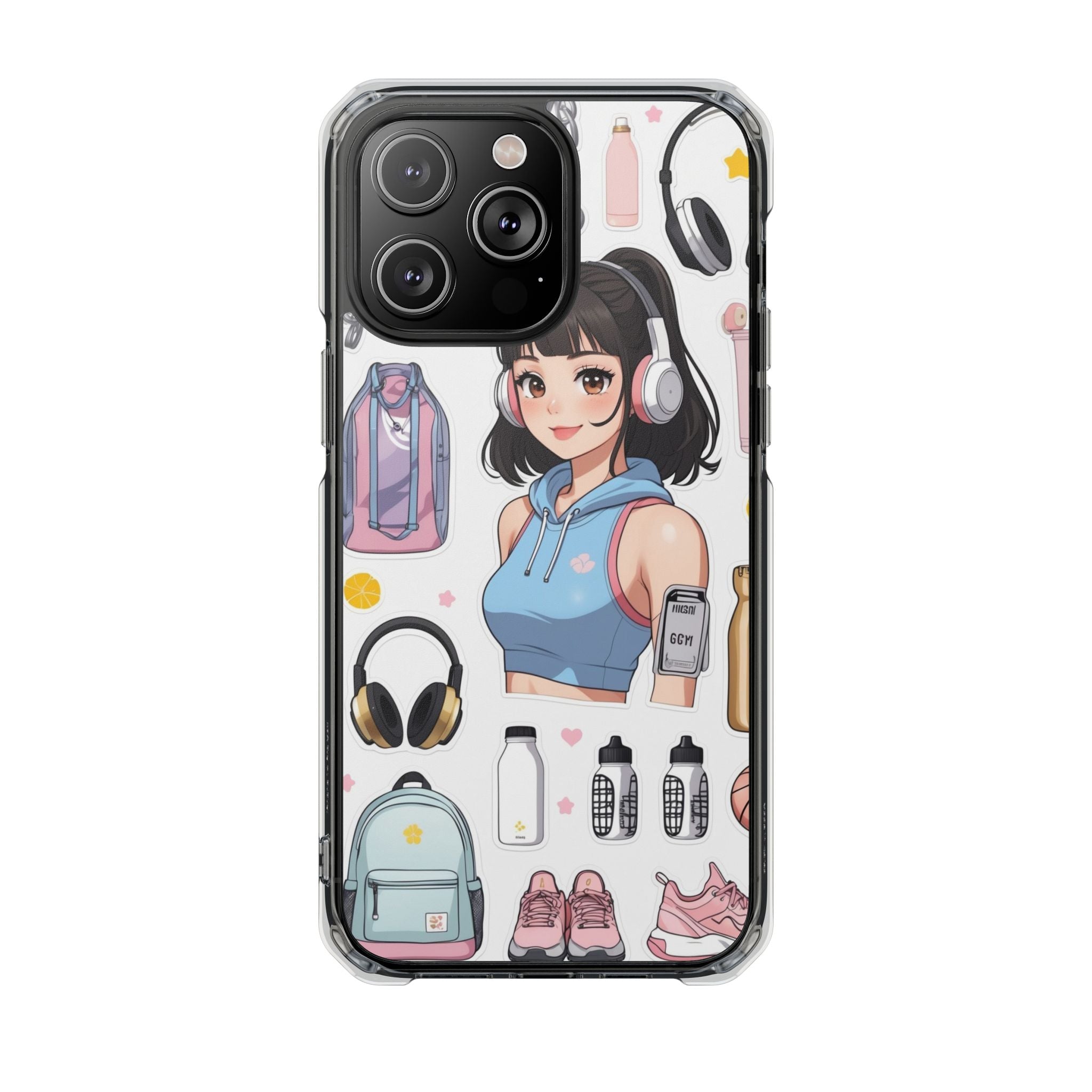 Gift for Gym girl Trendy Clear Phone Case with Anime Cartoon Design.