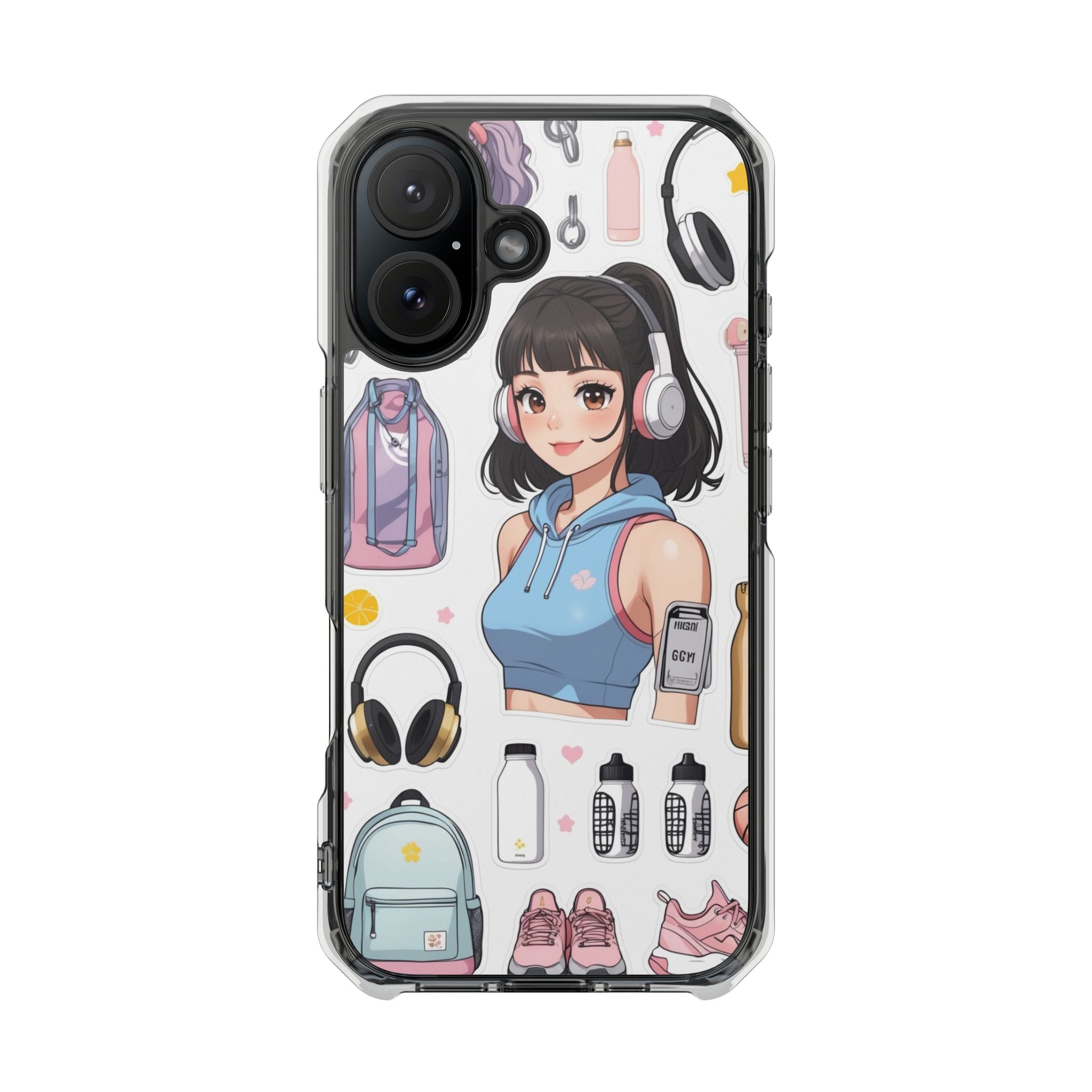 Gift for Gym girl Trendy Clear Phone Case with Anime Cartoon Design.