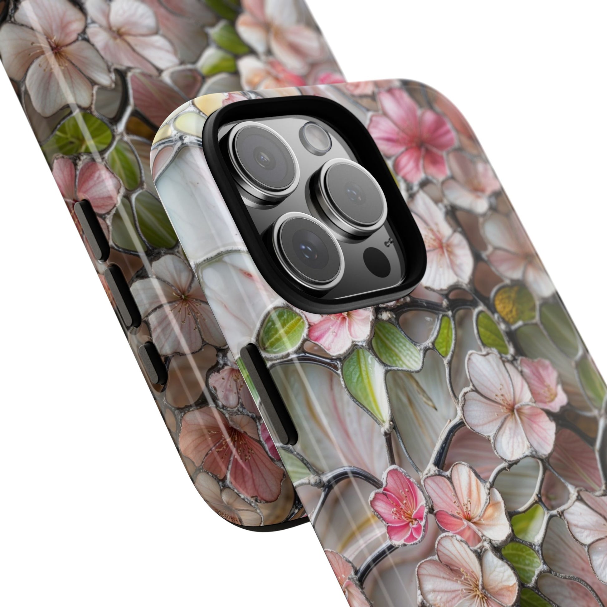 Pink Cherry Blossom Stained Glass Effect Phone Case