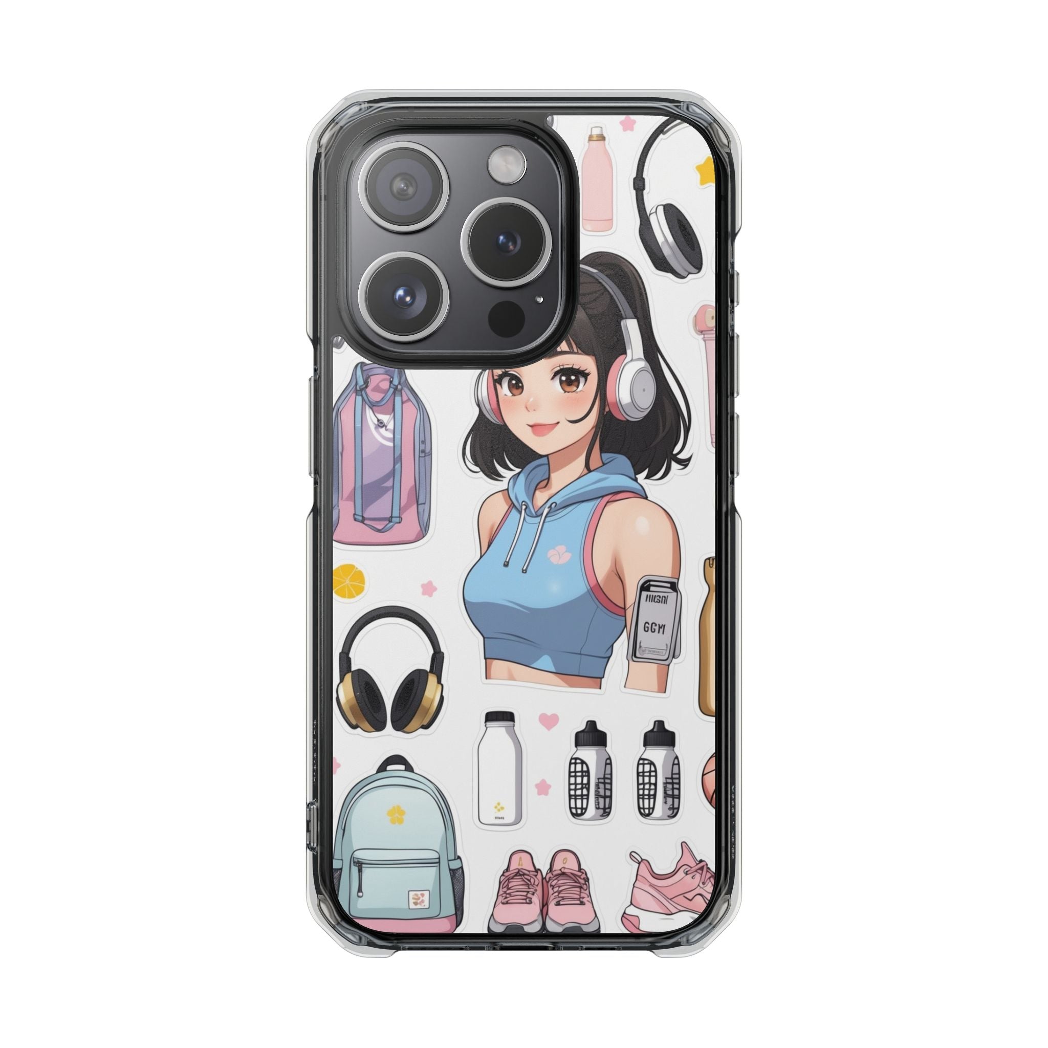 Gift for Gym girl Trendy Clear Phone Case with Anime Cartoon Design.