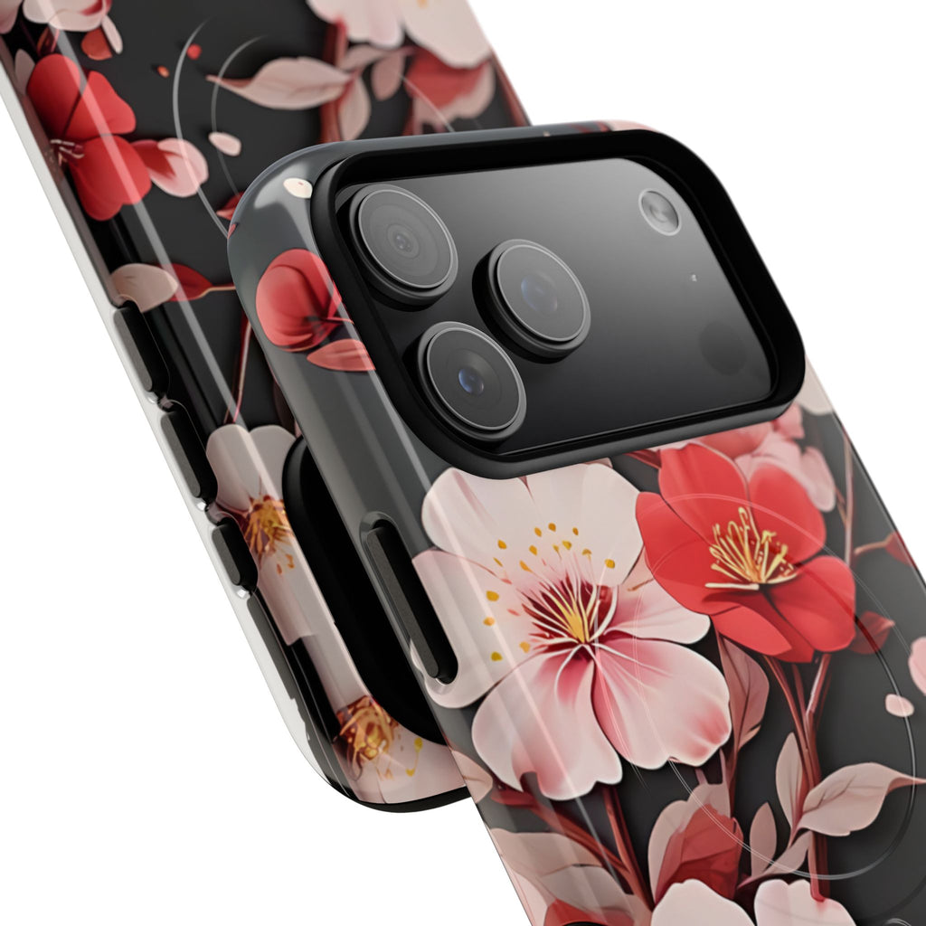 Red Pink Bloom Floral Magnetic iPhone Case